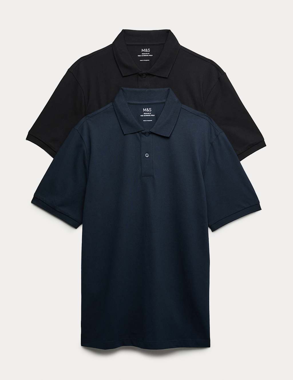 M&S Men's Ultimate 2 Pack Cotton Rich Polo Shirts - L - Navy Mix