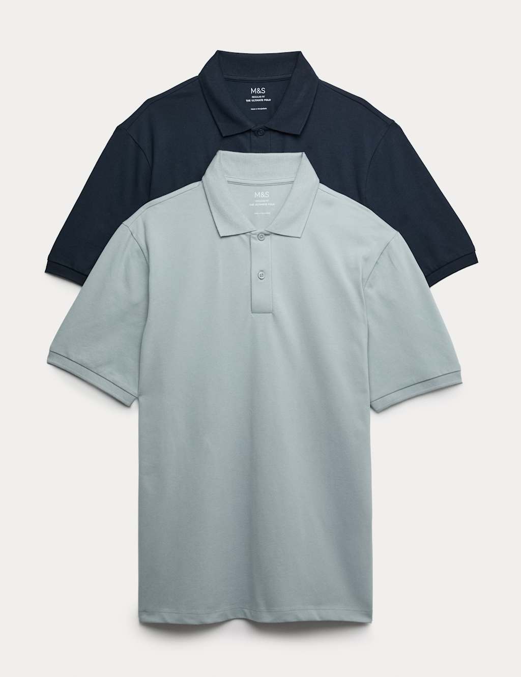 M&S Men's Ultimate 2 Pack Cotton Rich Polo Shirts - 2XL - Soft Blue Mix