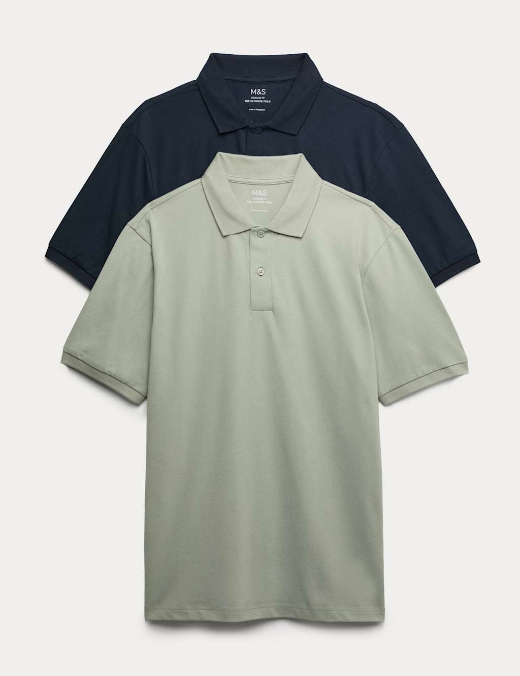 M&S Men's Ultimate 2 Pack Cotton Rich Polo Shirts - L - Light Green Mix