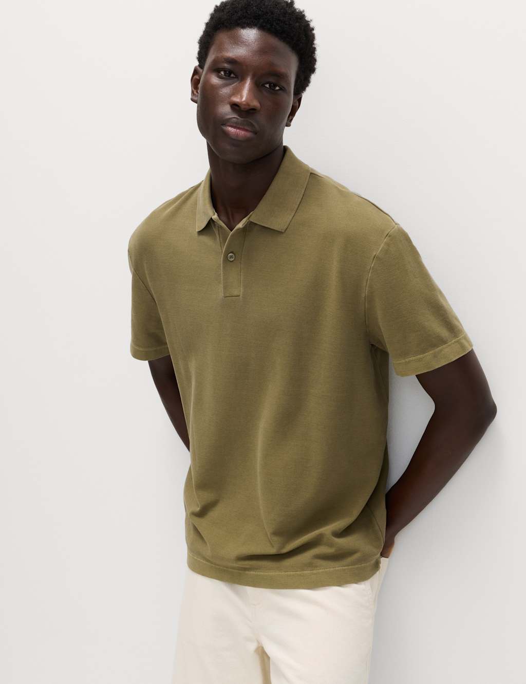 M&S Men's Pure Cotton Garment Dyed Polo Shirt - 3XL - Olive