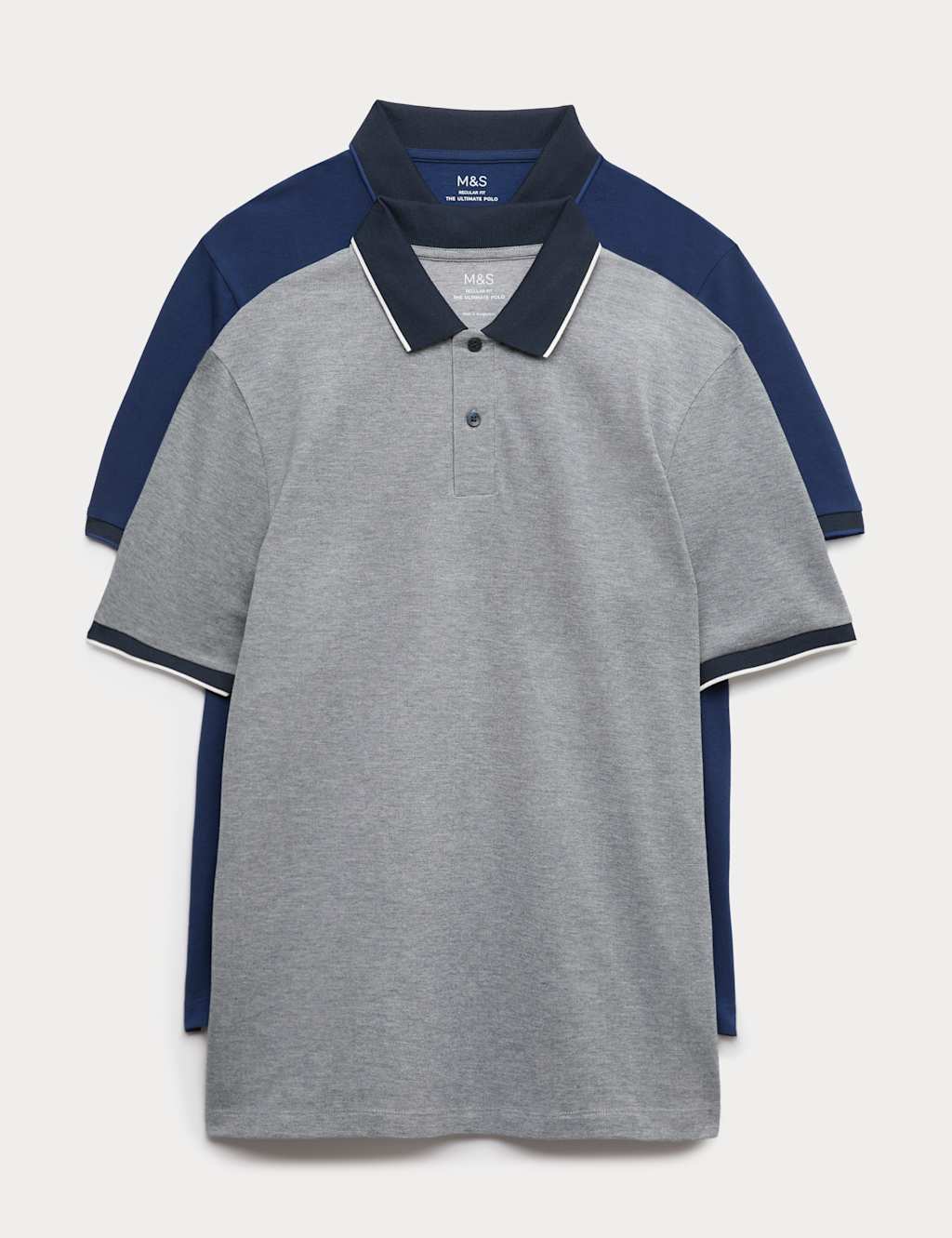 M&S Men's 2 Pack Cotton Rich Tipped Polo Shirts - L - Navy Mix
