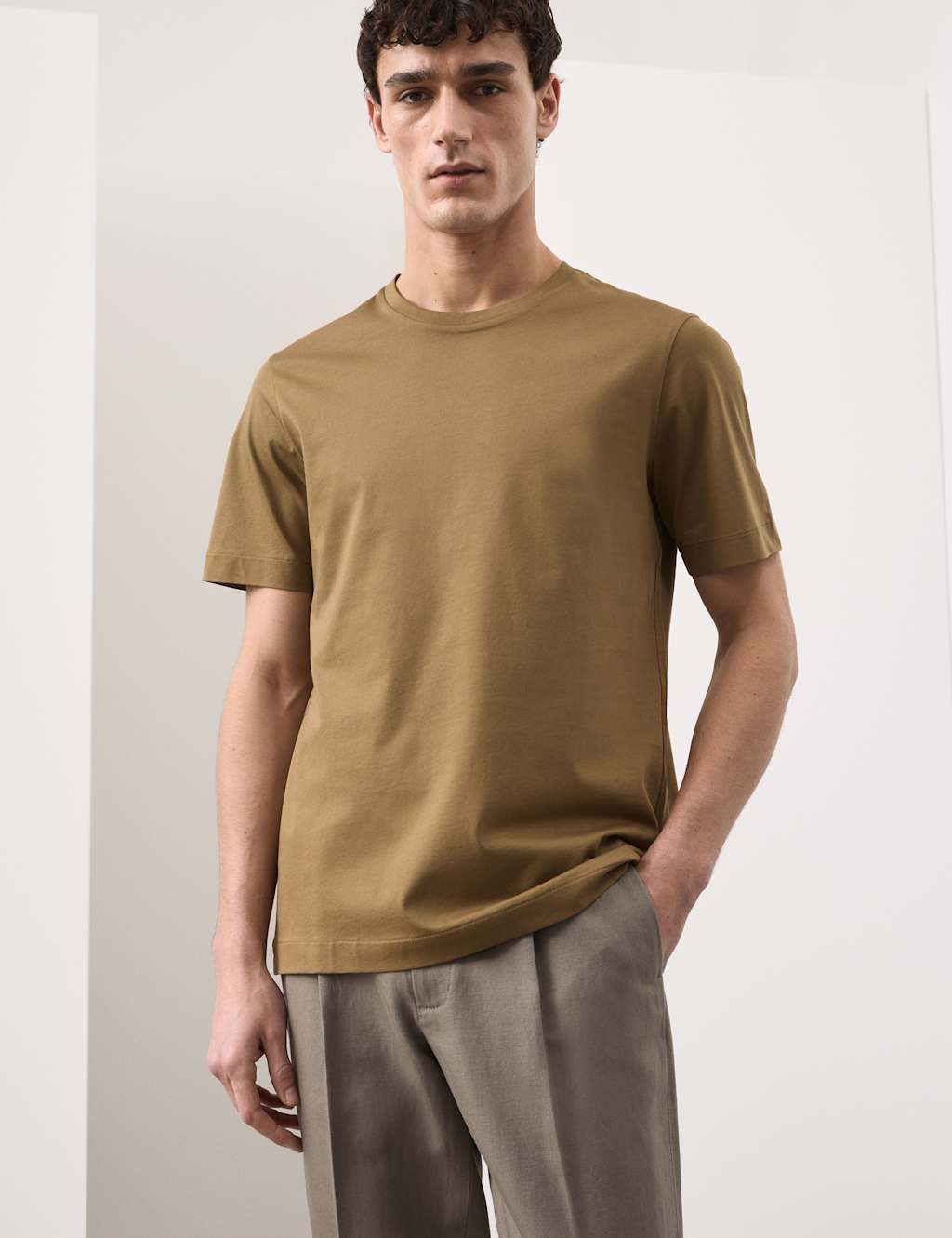 Autograph Men's Pure Supima Cotton Performance Crew Neck T-shirt - XS - Khaki