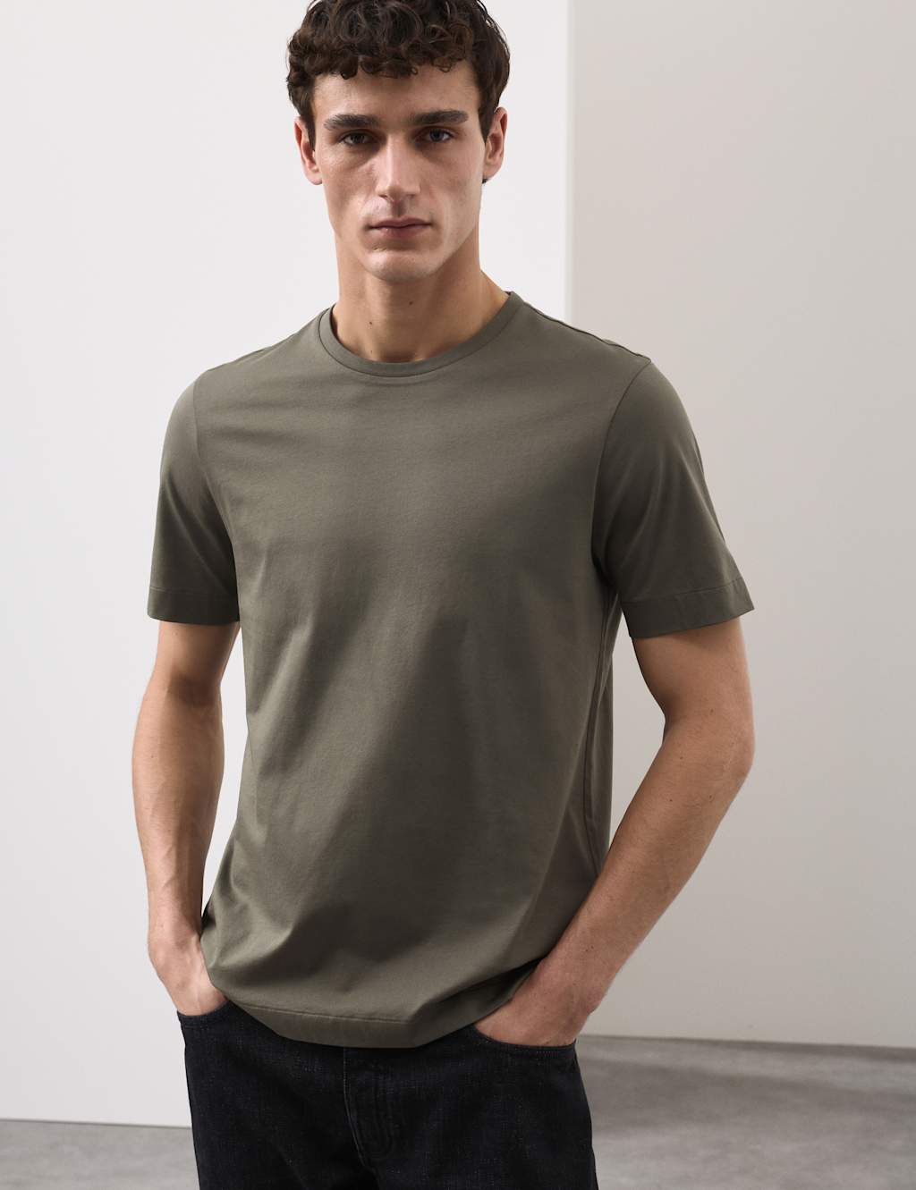 Autograph Men's Pure Supima Cotton Performance Crew Neck T-shirt - XS - Medium Khaki