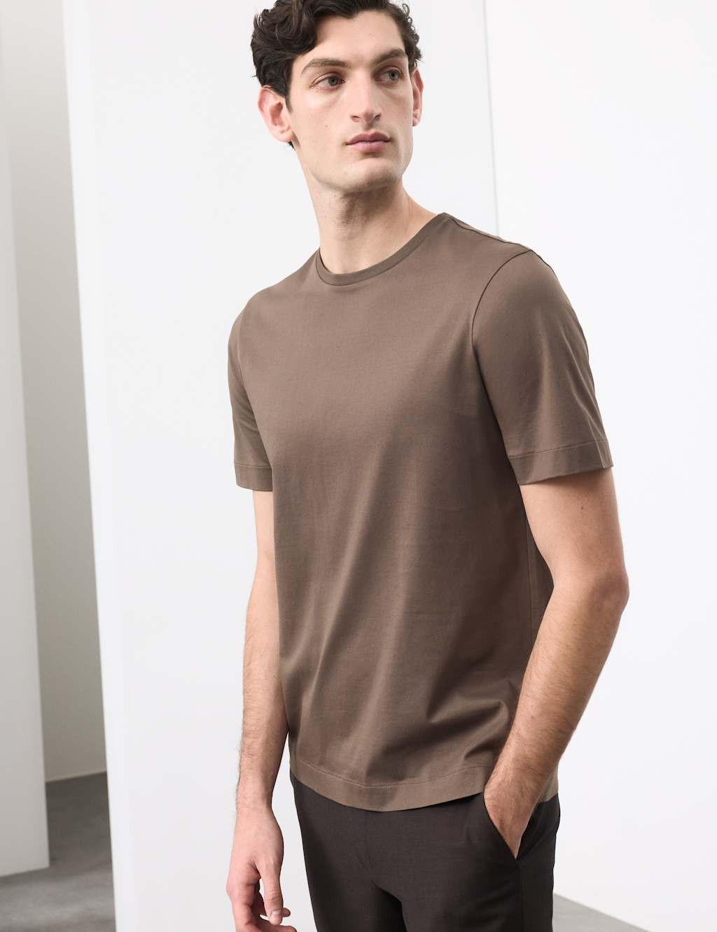 Autograph Men's Pure Supima Cotton Performance Crew Neck T-shirt - XS - Dark Mole