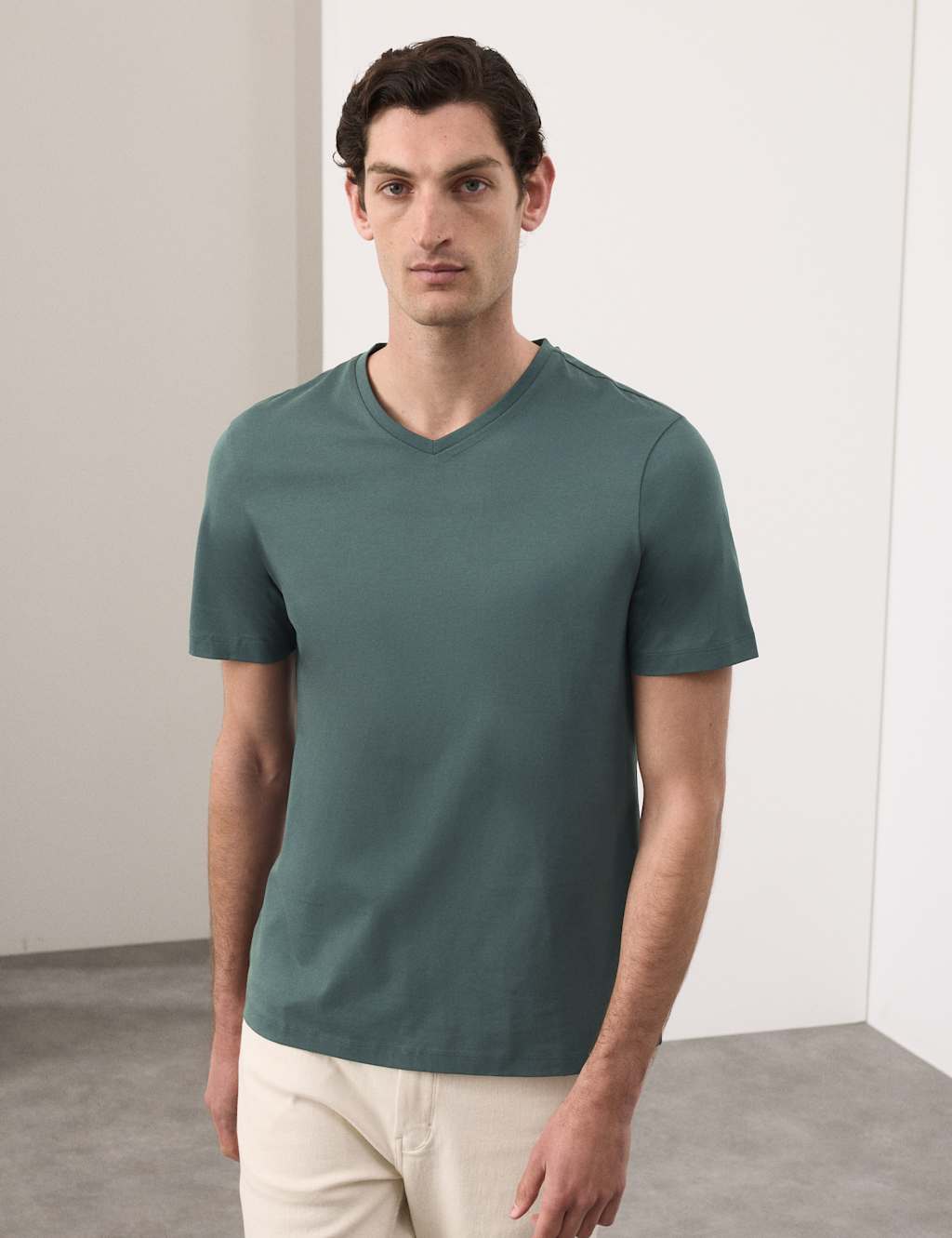Autograph Men's Pure Supima Cotton V-Neck T-Shirt - XS - Dark Petrol