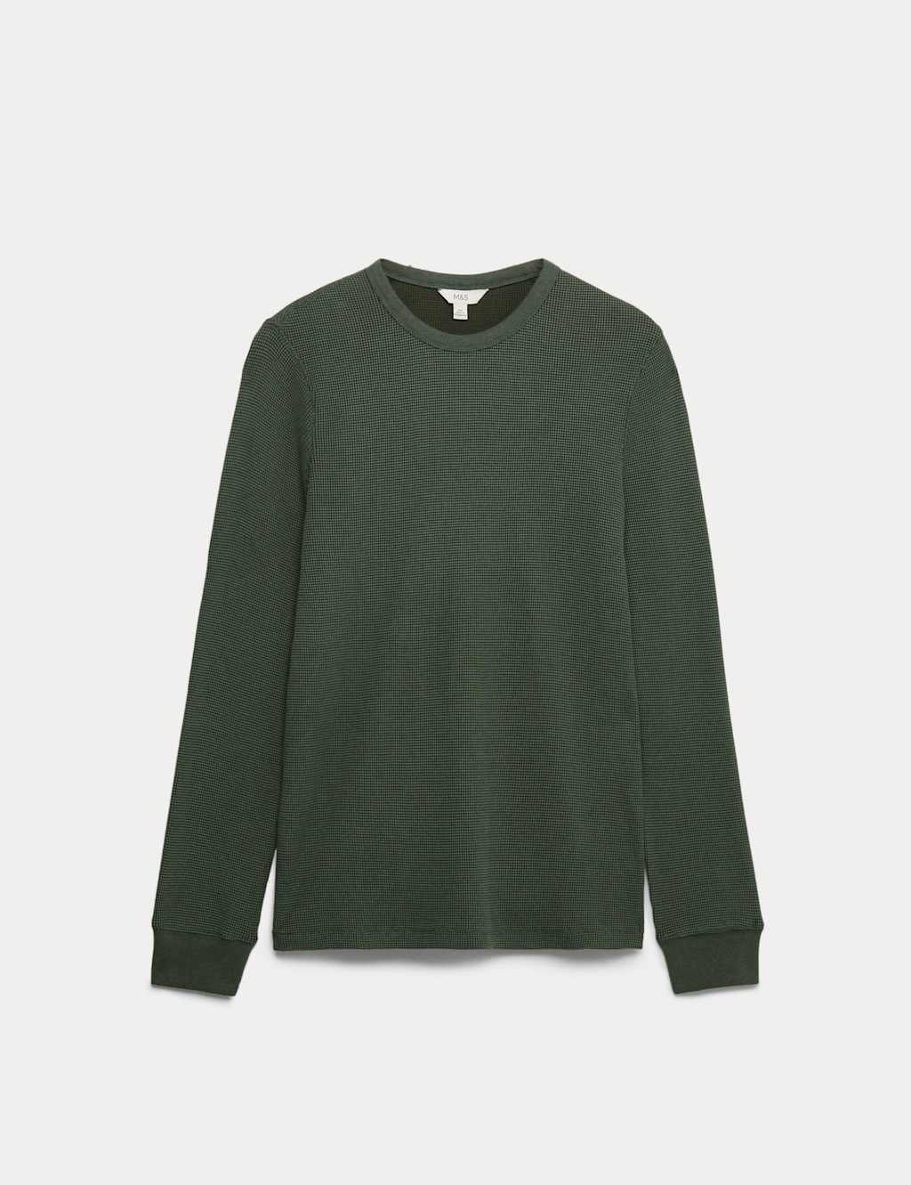 M&S Pure Cotton 2-Tone Waffle Sweatshirt Dark Khaki
