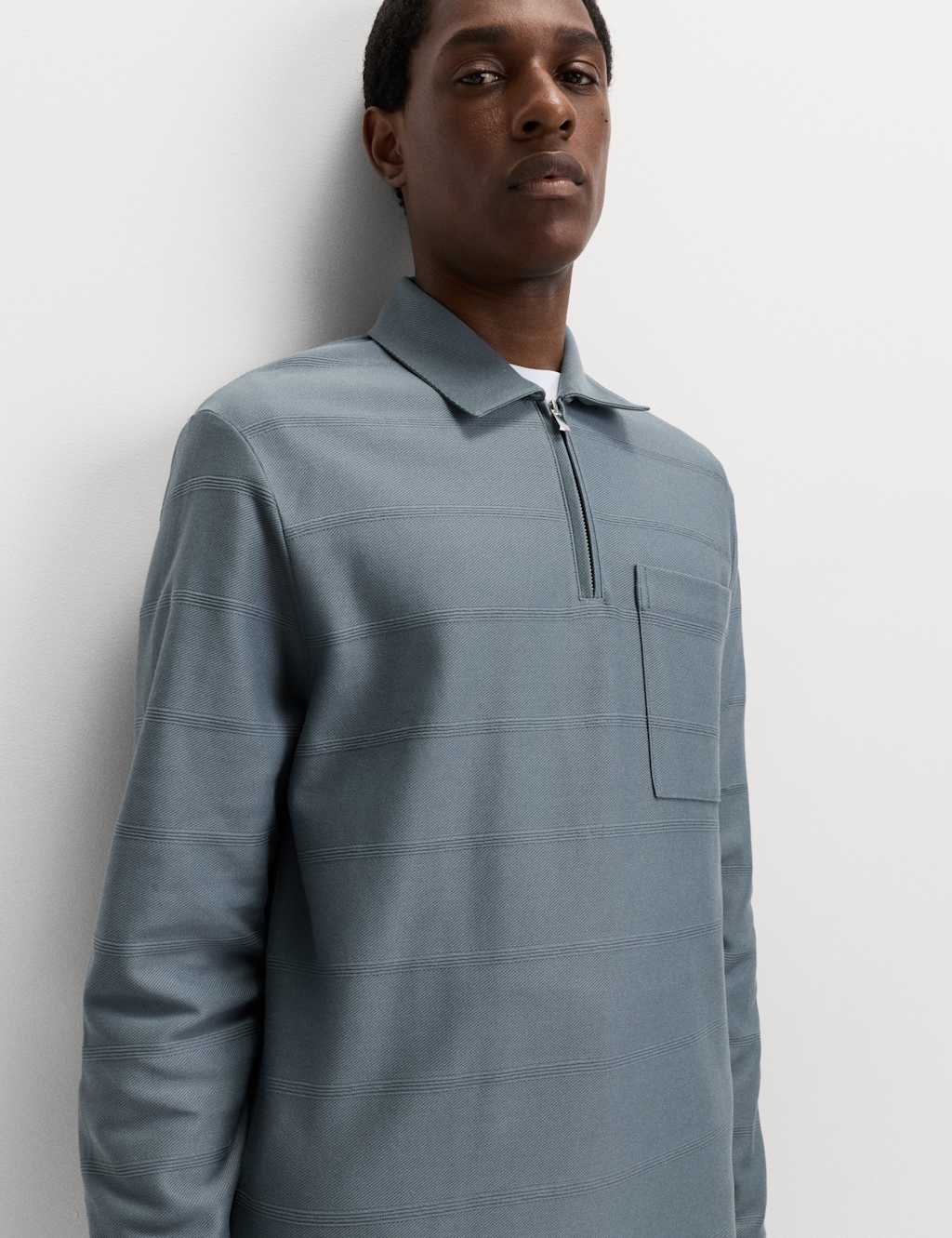 M&S Pure Cotton Textured Half Zip Sweatshirt Pewter