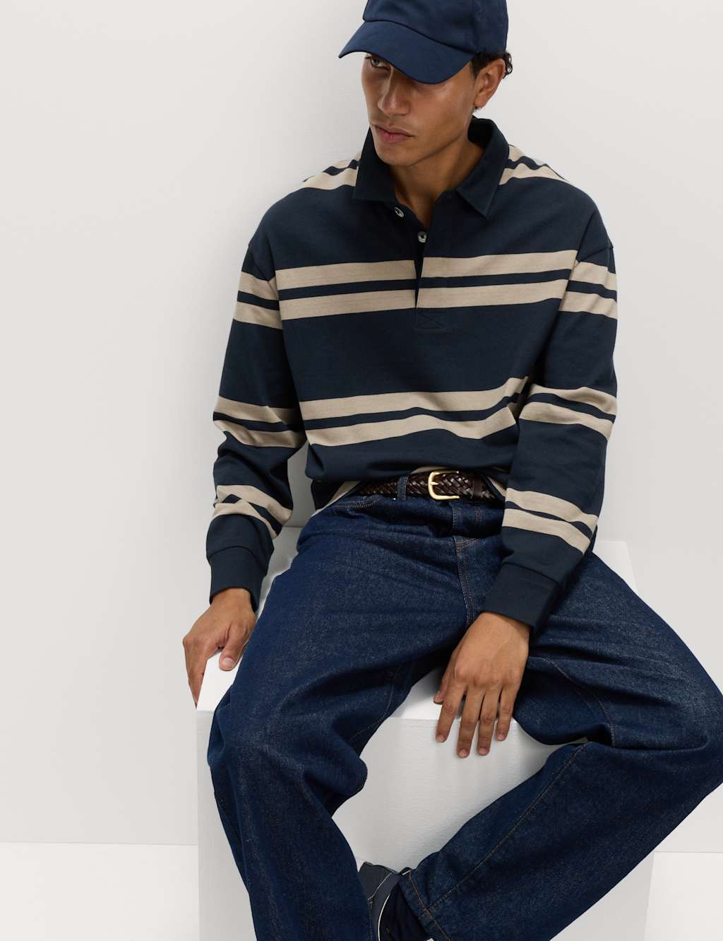 M&S Tram Stripe Modern Rugby Navy