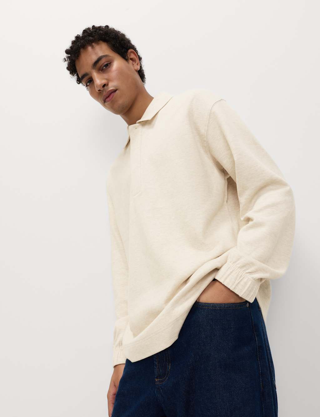 M&S Cotton Rich Rugby Shirt Natural