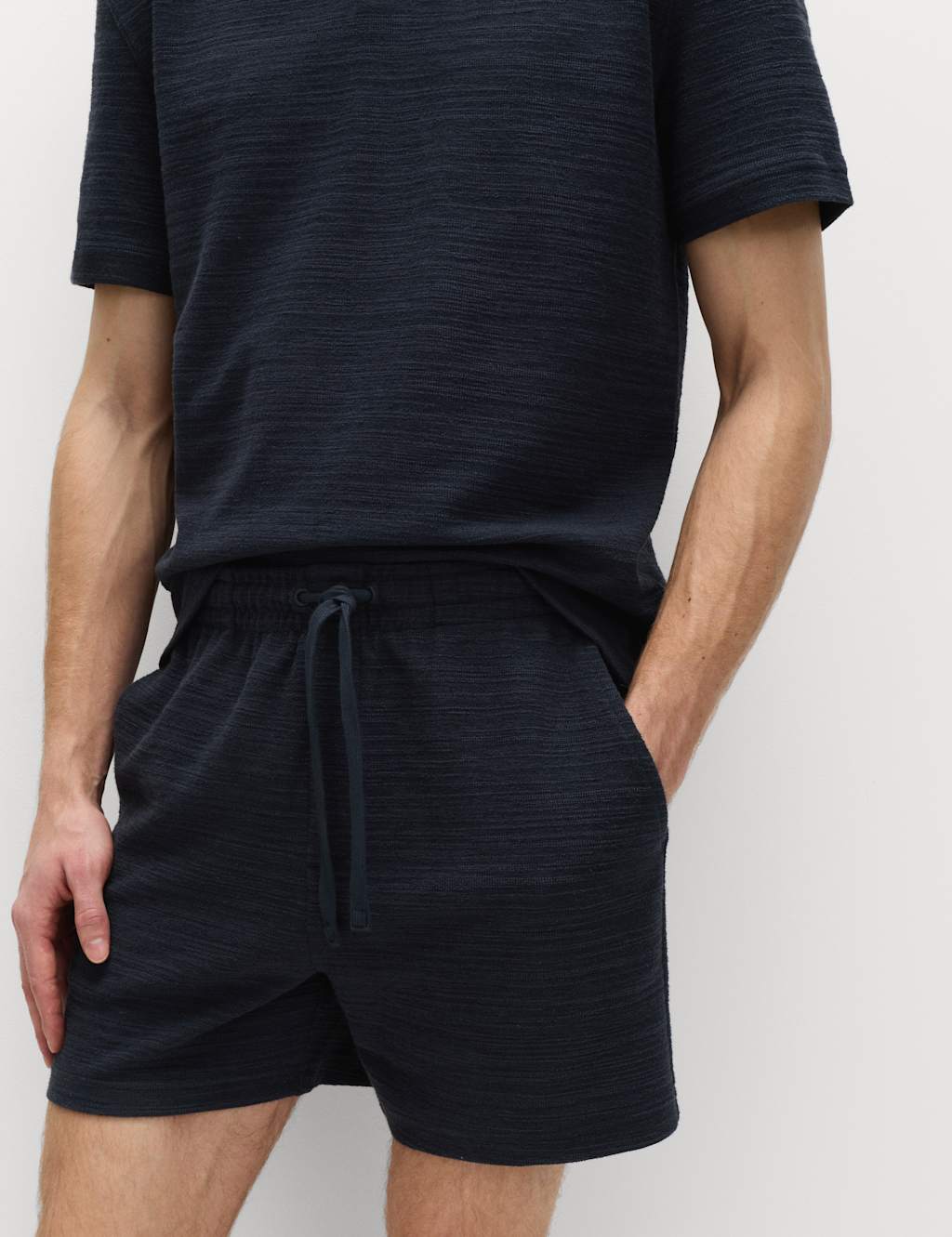 M&S Men's Bouclé Cotton Rich Shorts - S - Navy