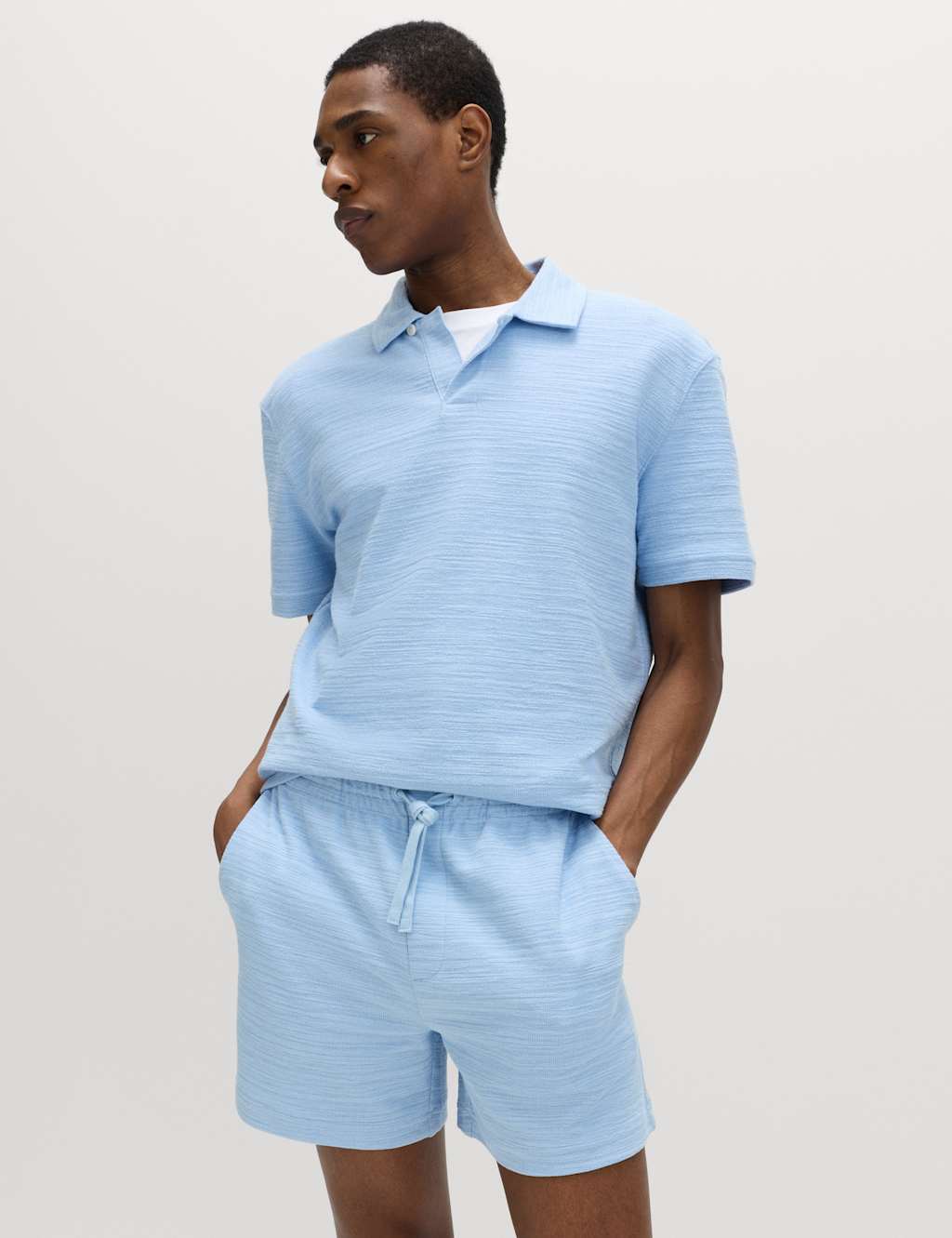 M&S Men's Bouclé Cotton Rich Shorts - XL - Powder Blue