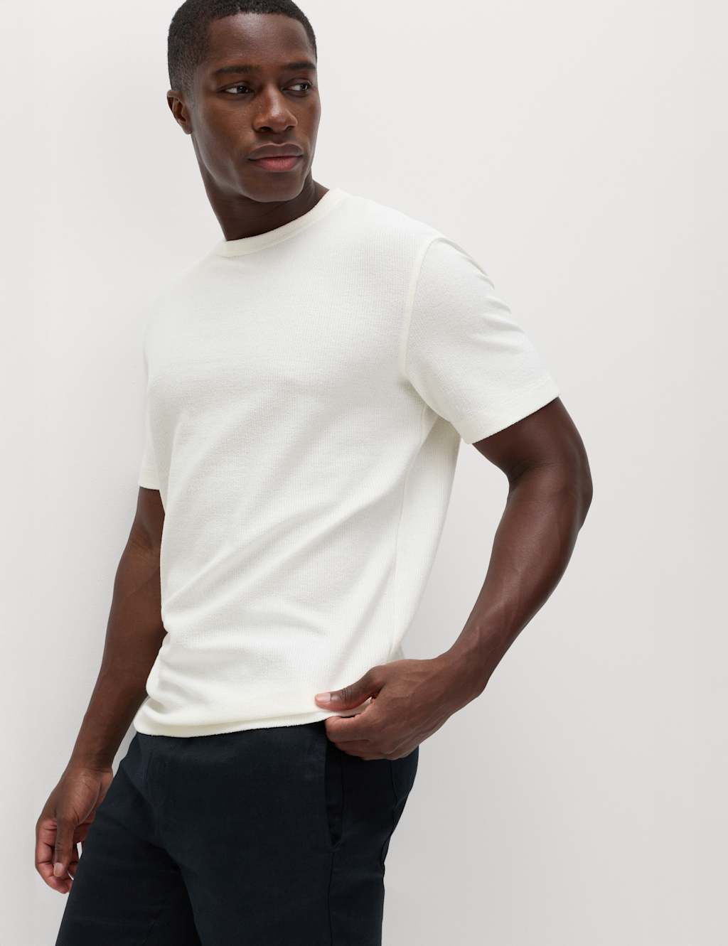 M&S Men's Relaxed Fit Cotton Blend Textured T-Shirt - XL - Ivory