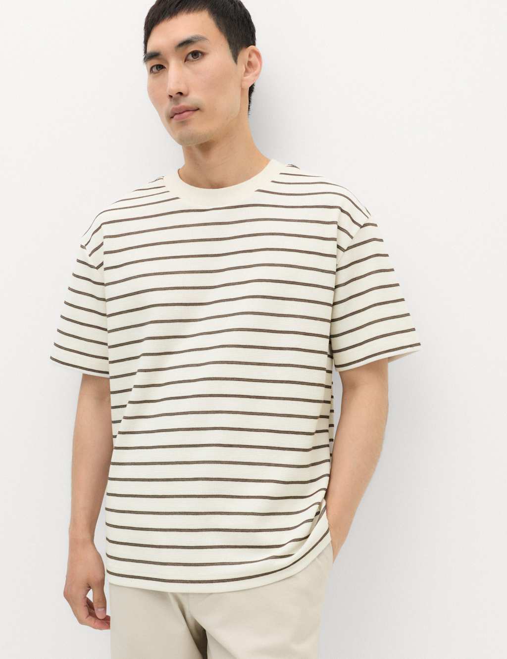 M&S Men's Cotton Rich Textured Breton T-Shirt - 2XL - Rich Quartz