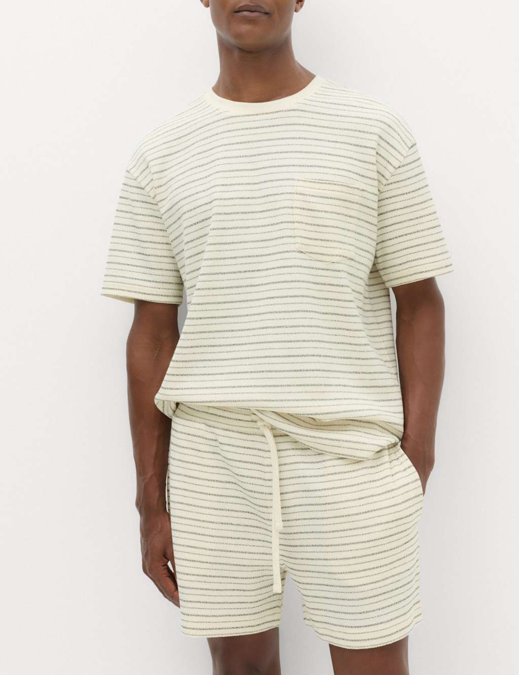 M&S Men's Cotton Rich Textured Shorts - S - Natural