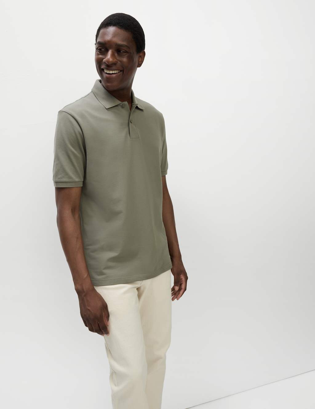 M&S Ultimate Regular Fit Pique Polo Shirt Thyme