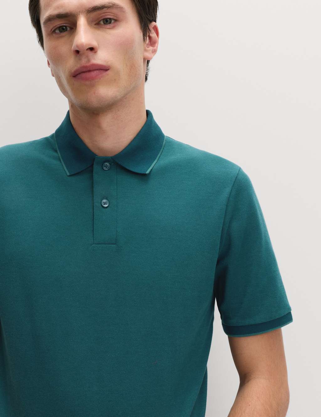 M&S Men's Ultimate Tipped Pique Polo Shirt - 2XL - Petrol Mix