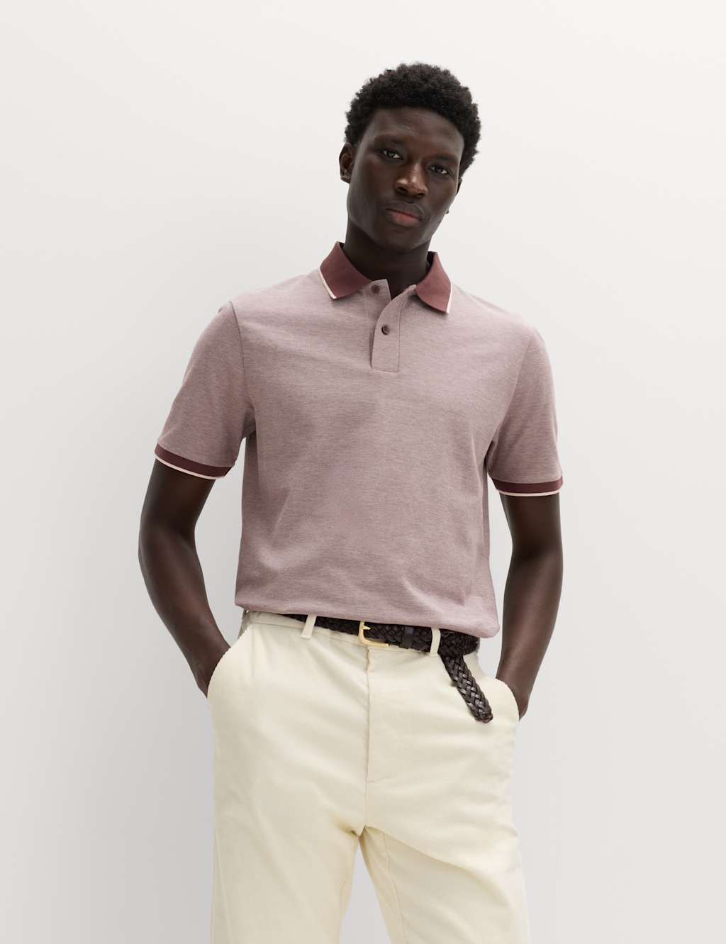 M&S Men's Ultimate Tipped Pique Polo Shirt - 3XL - Chocolate Mix