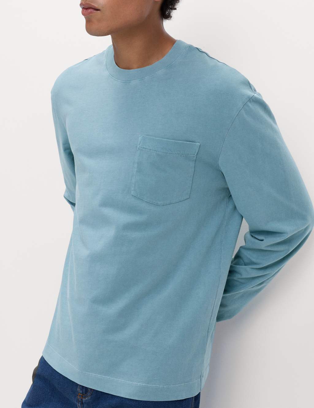 M&S Pure Cotton Crew Neck T-Shirt Slate Blue