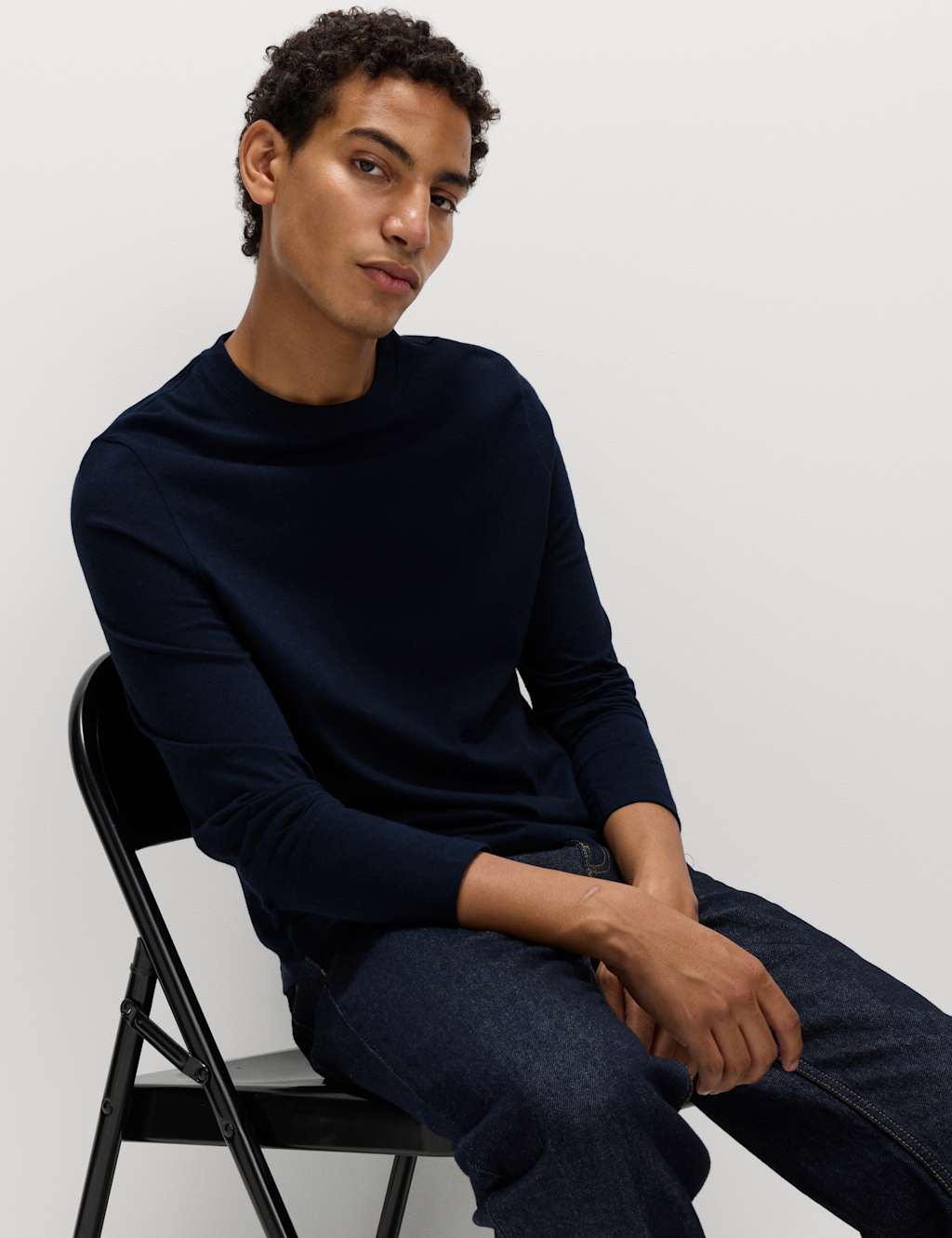 M&S Pure Cotton Crew Neck T-Shirt Navy