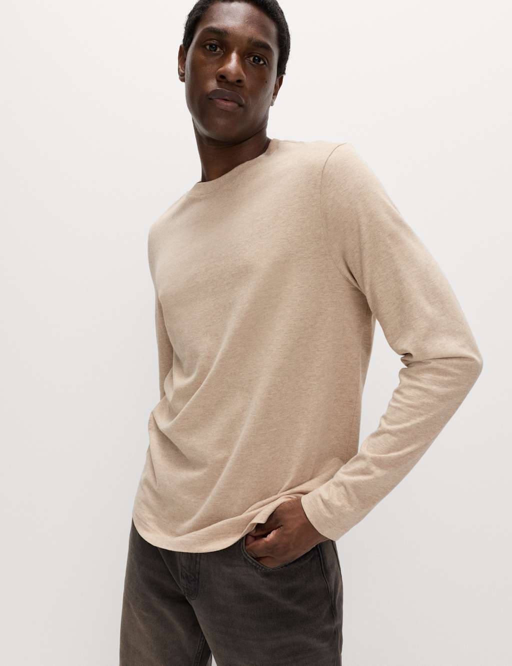 M&S Pure Cotton Crew Neck T-Shirt Natural