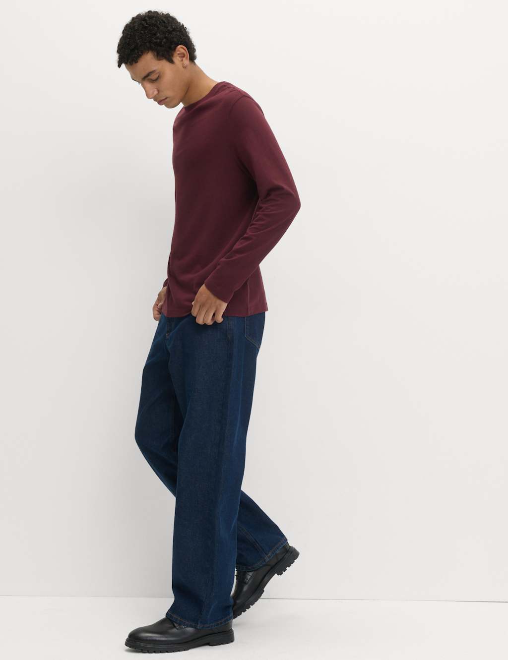 M&S Pure Cotton Crew Neck T-Shirt Burgundy