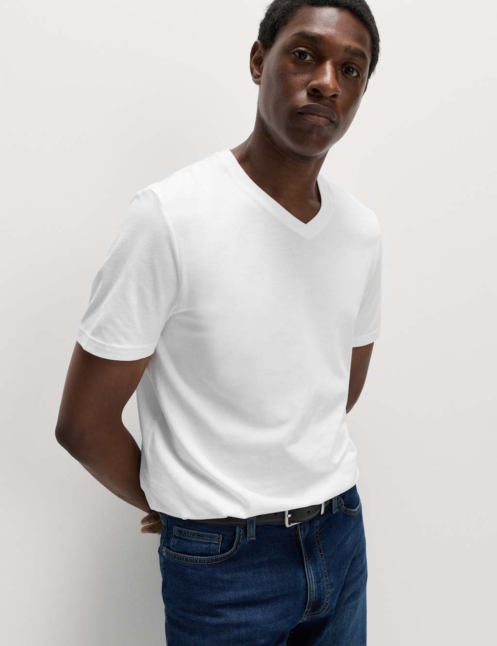 M&S Pure Cotton V Neck T-Shirt White
