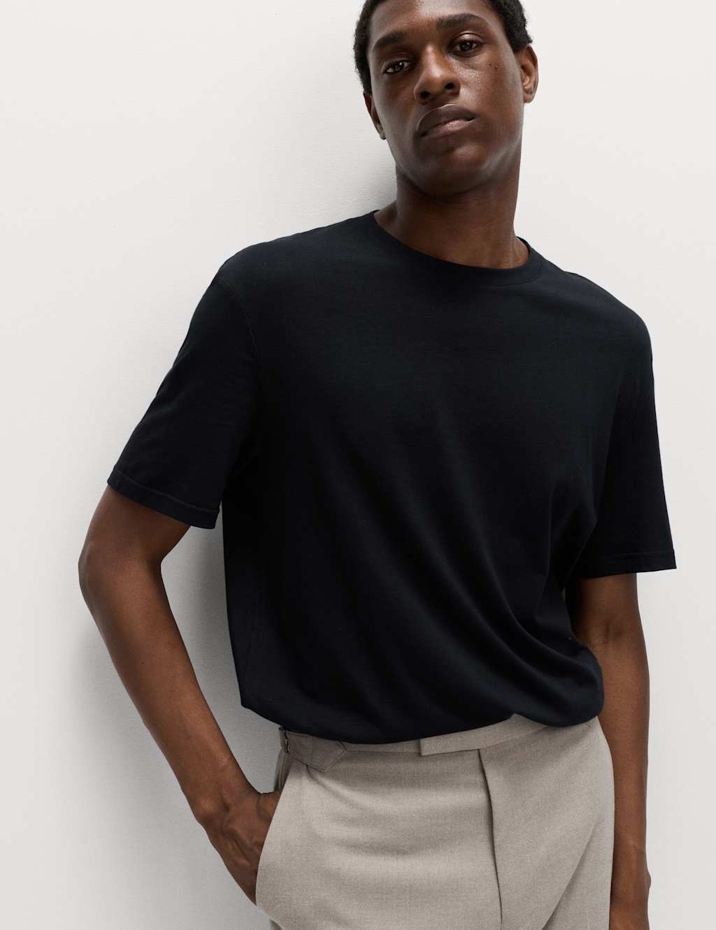 M&S Relaxed Fit Pure Cotton T shirt Black