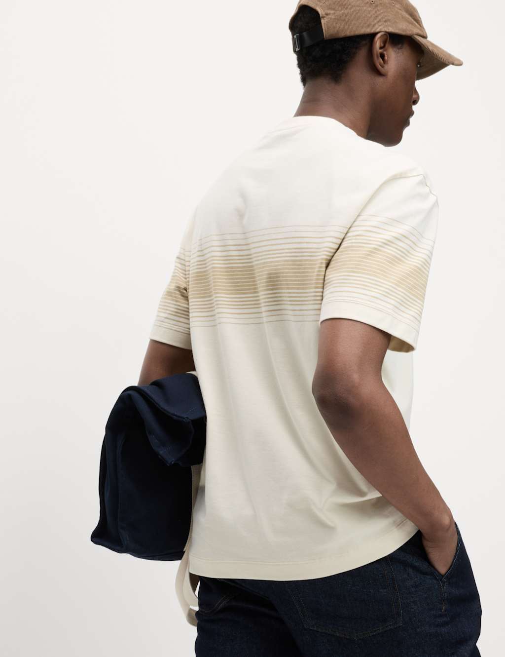 Pure Cotton Chest Stripe Crew Neck T-Shirt