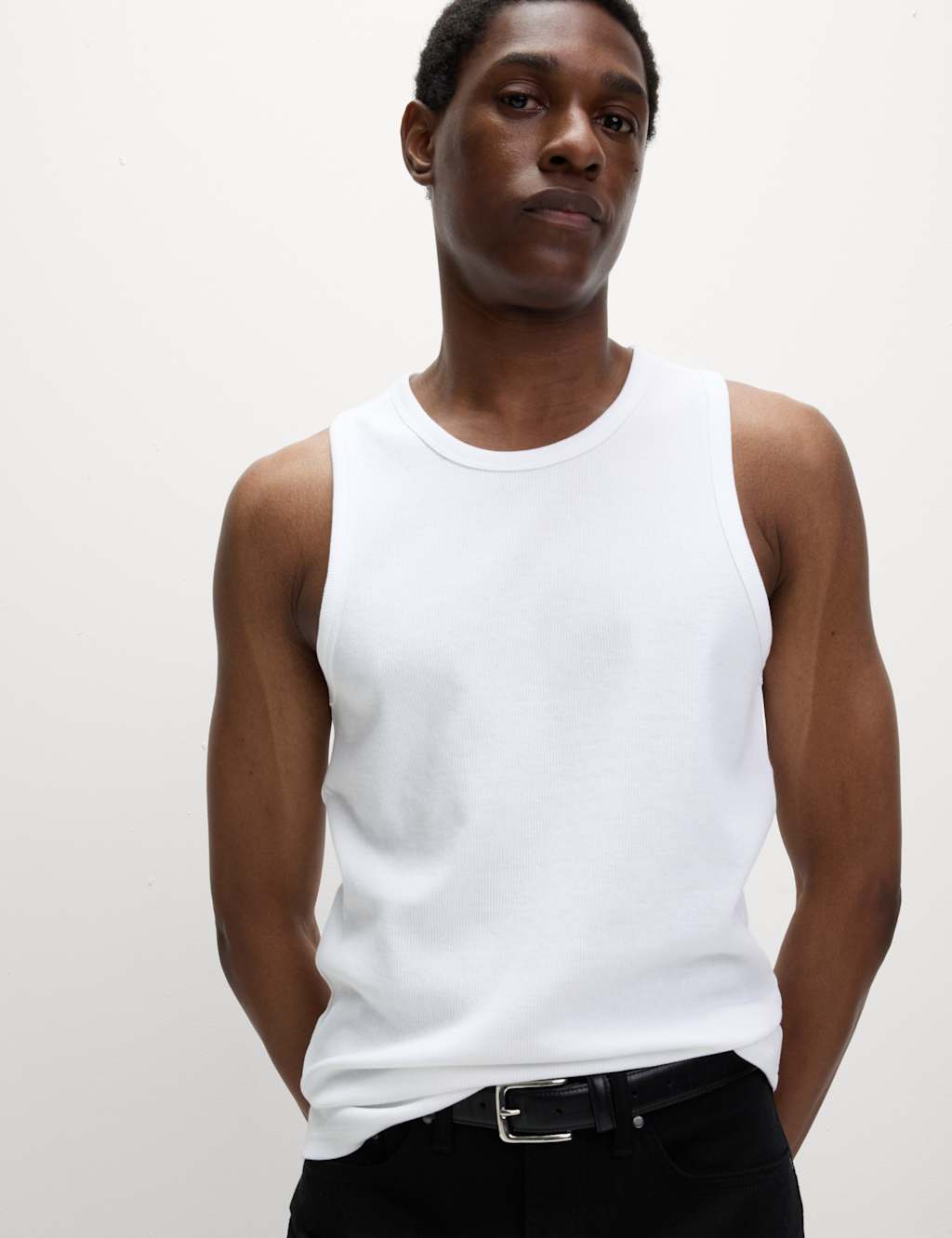M&S Cotton Rich Ribbed Vest White