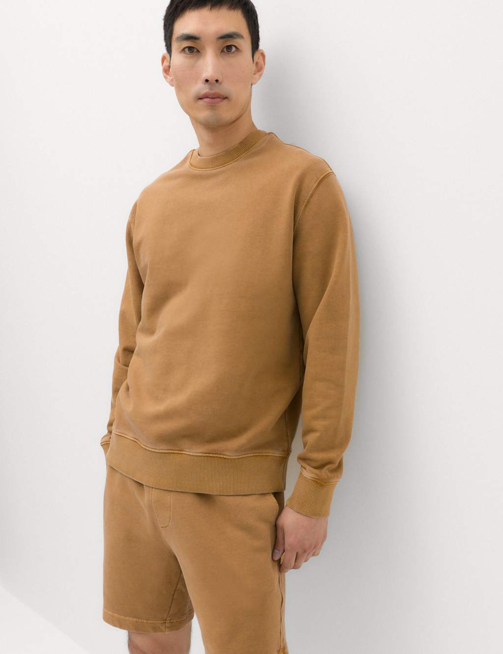 M&S Men's Pure Cotton Garment Dye Sweatshirt - M - Butterscotch