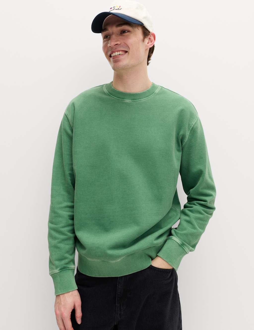 M&S Men's Pure Cotton Garment Dye Sweatshirt - 3XL - Emerald
