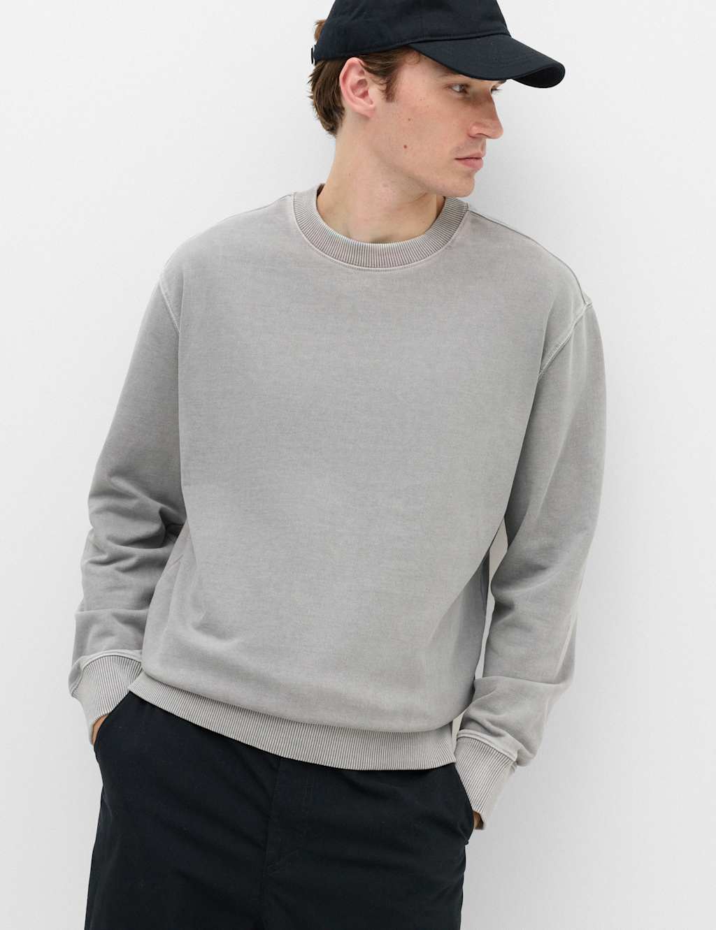 M&S Men's Pure Cotton Garment Dye Sweatshirt - L - Steel