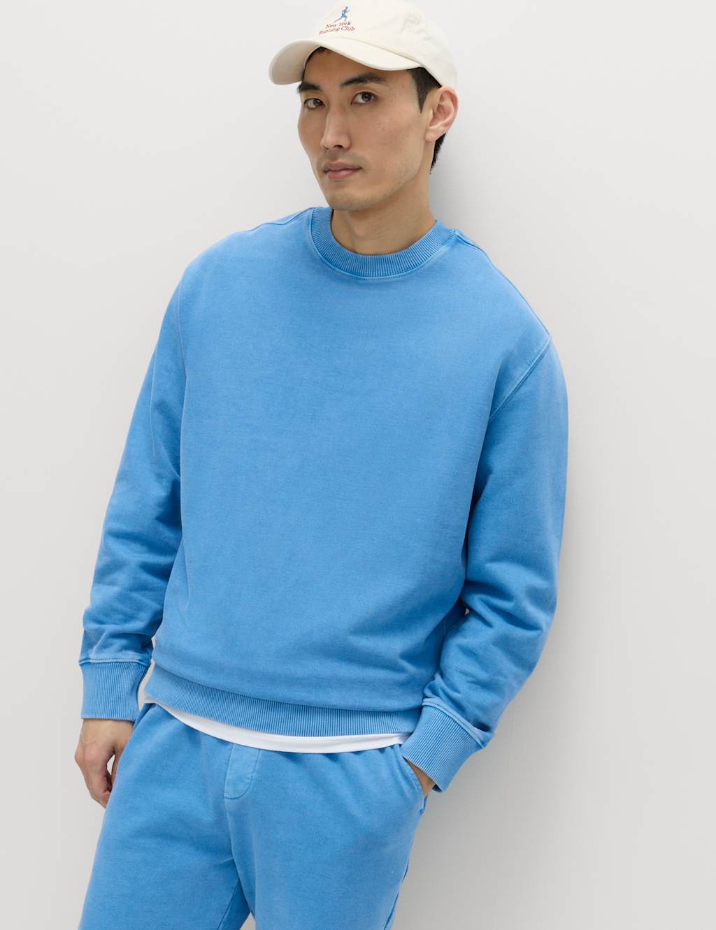 M&S Men's Pure Cotton Garment Dye Sweatshirt - XL - Azure Blue