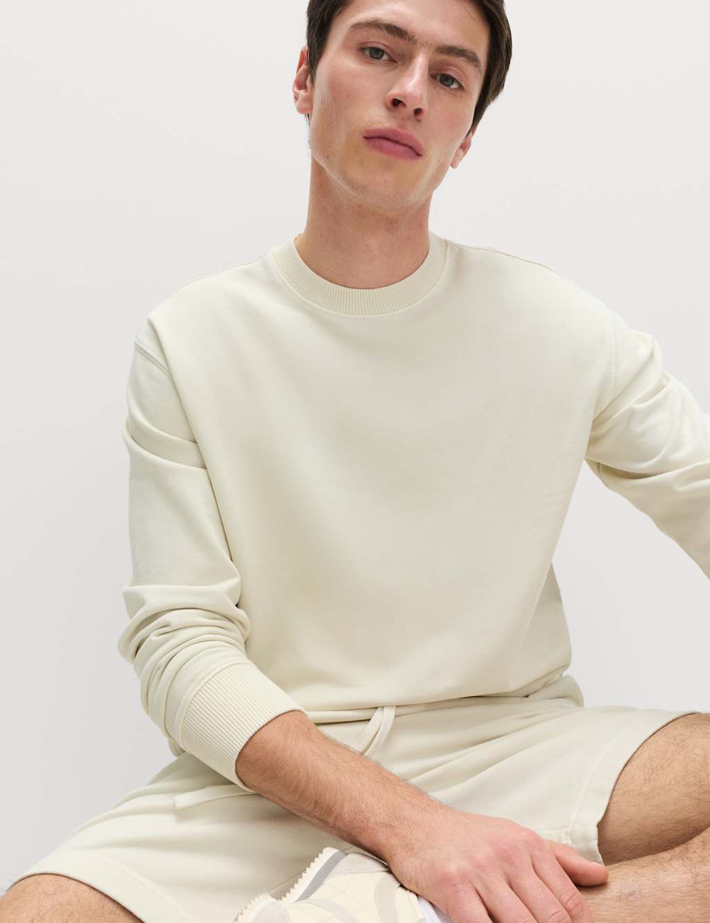 M&S Men's Pure Cotton Garment Dye Sweatshirt - 2XL - Ecru