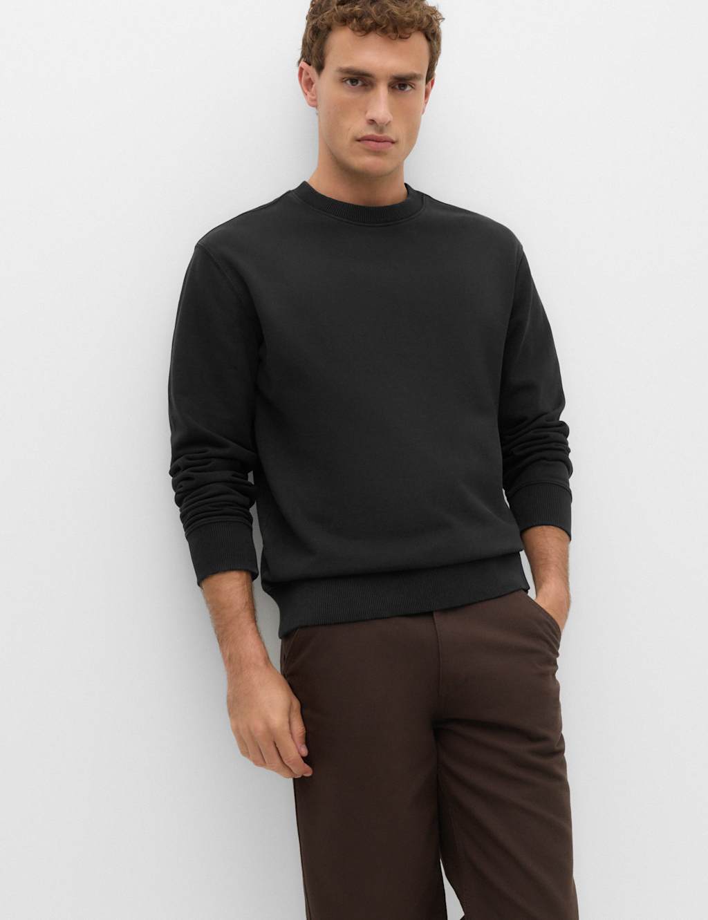 M&S Men's Pure Cotton Garment Dye Sweatshirt - XL - Black