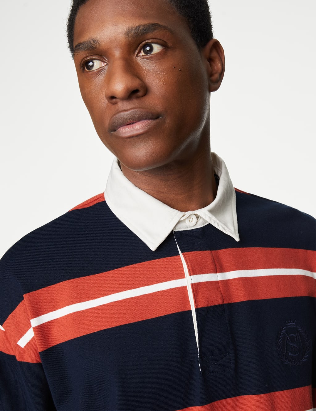 M&S Pure Cotton Striped Rugby Shirt Navy Mix