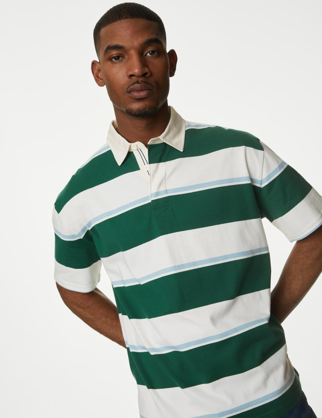 M&S Oversized Pure Cotton Short Sleeve Rugby Shirt Ivory Mix