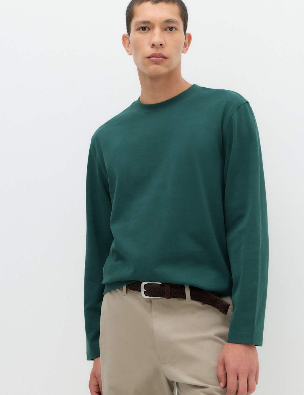 M&S Men's Pure Cotton Soft Touch Long Sleeve T-Shirt - L - Cedar