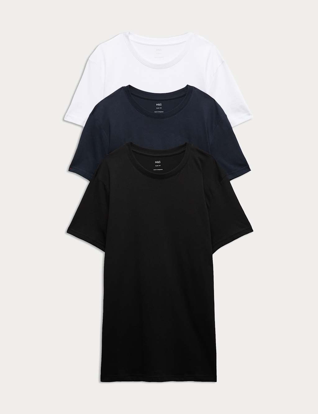 M&S Men's 3pk Slim Fit T-Shirts - S - Navy Mix