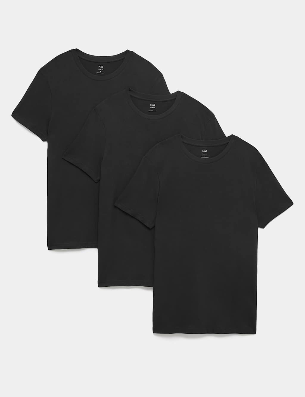 M&S Men's 3pk Slim Fit T-Shirts - XL - Black