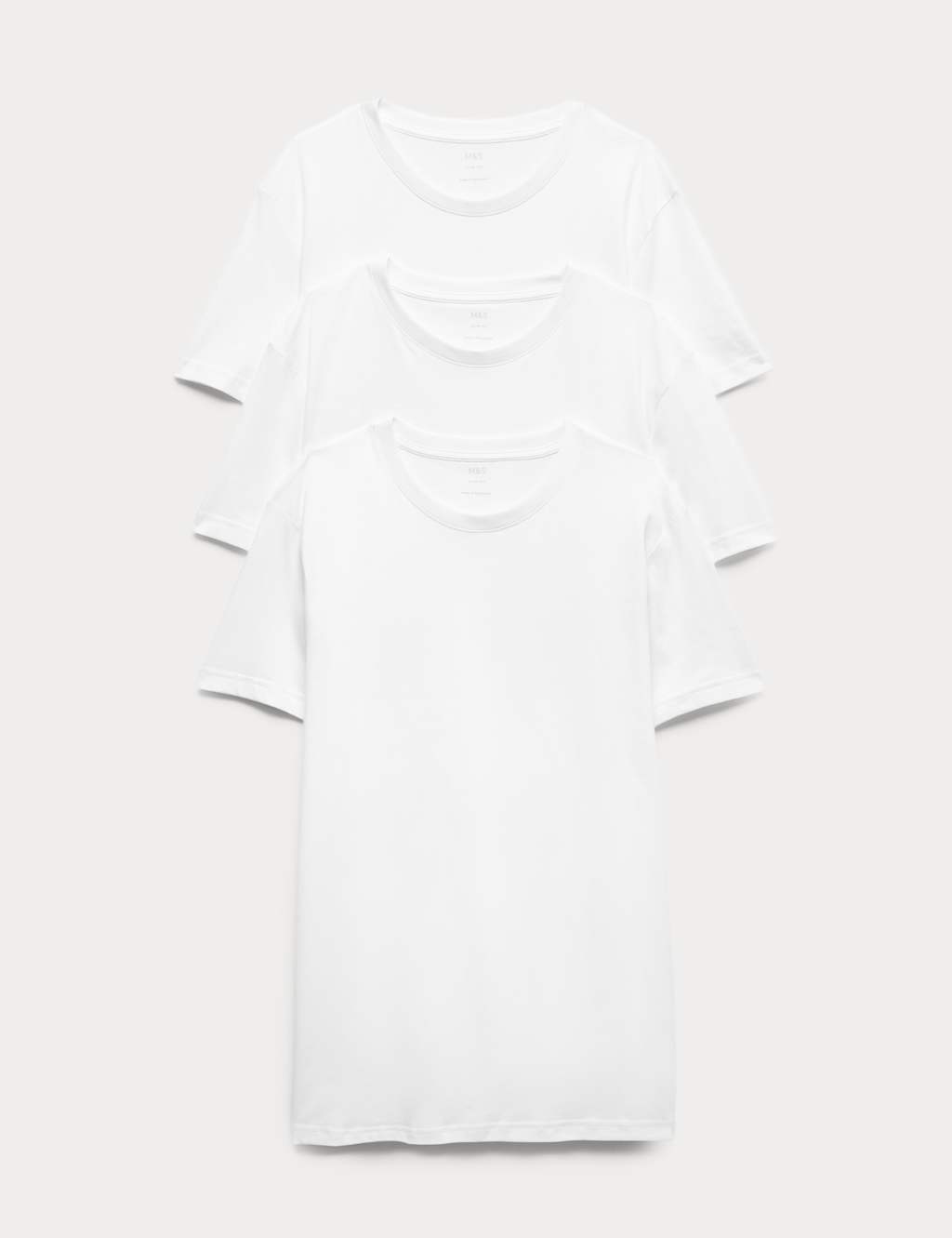M&S Men's 3pk Slim Fit T-Shirts - M - White