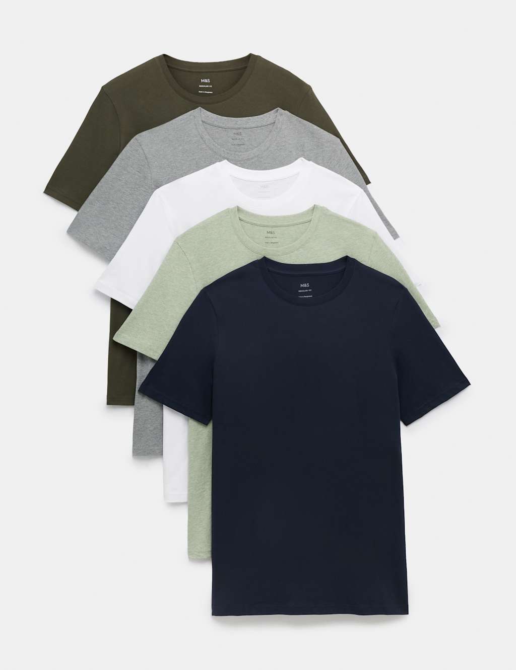 M&S Men's 5 Pack Pure Cotton Crew Neck T-Shirts - XL - Light Green Mix