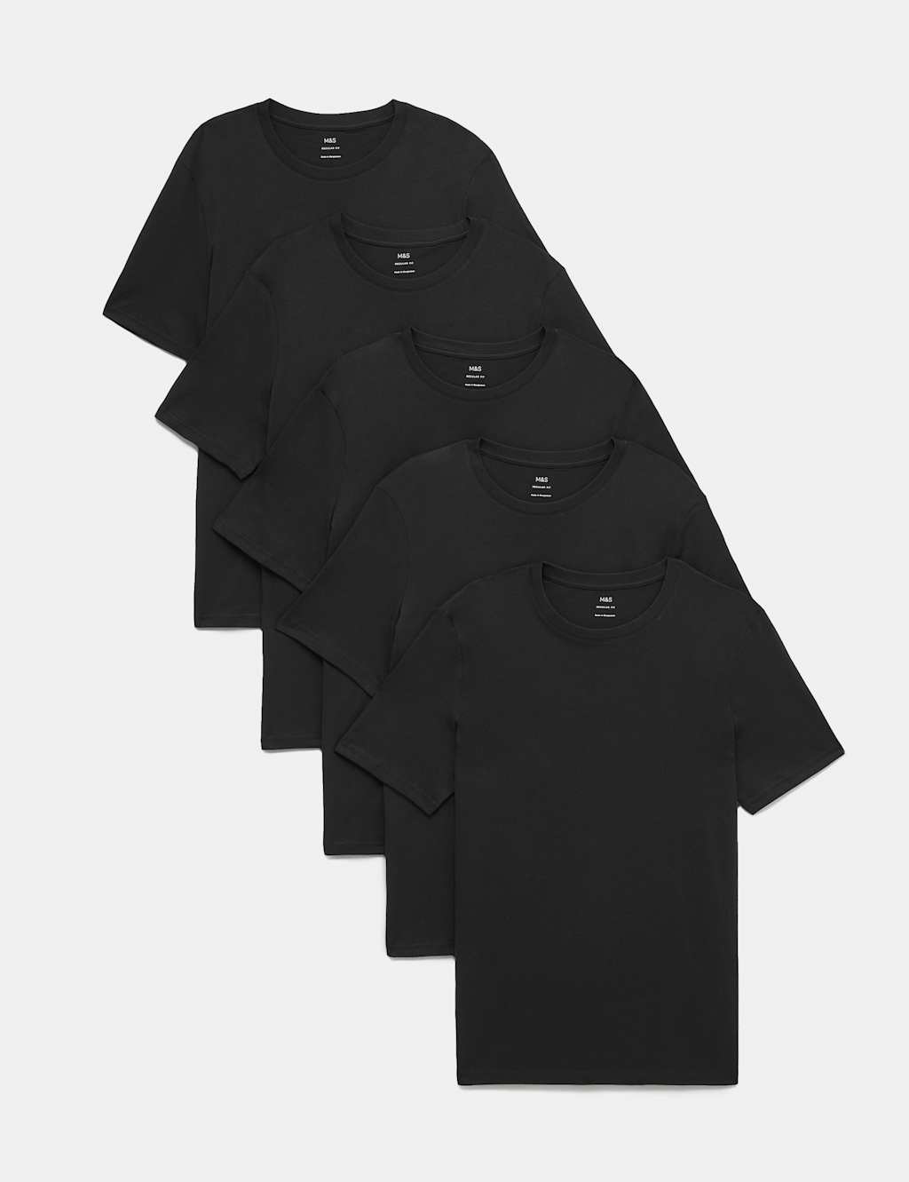 M&S Men's 5 Pack Pure Cotton Crew Neck T-Shirts - M - Black