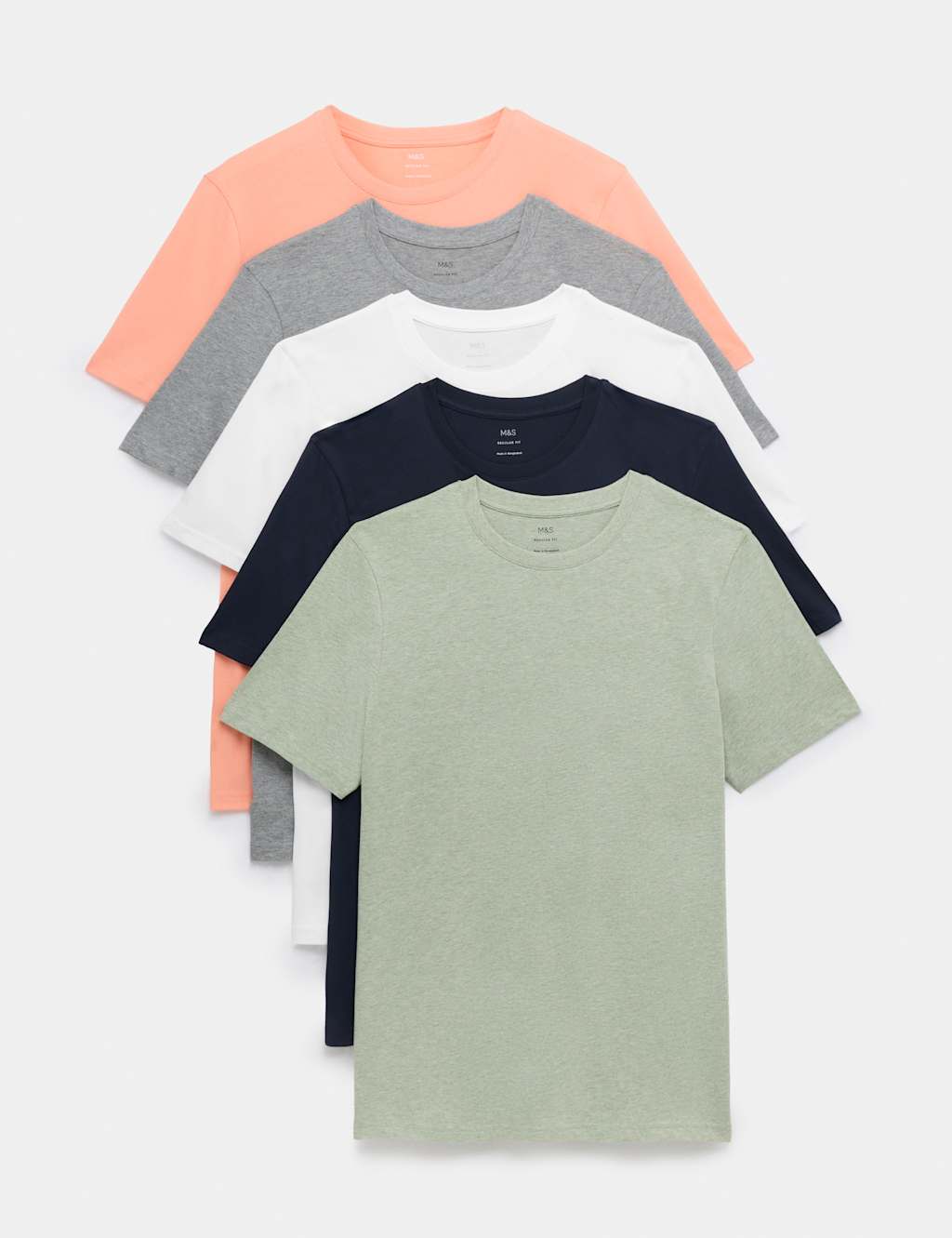 M&S Men's 5 Pack Pure Cotton Crew Neck T-Shirts - XL - Apricot Mix