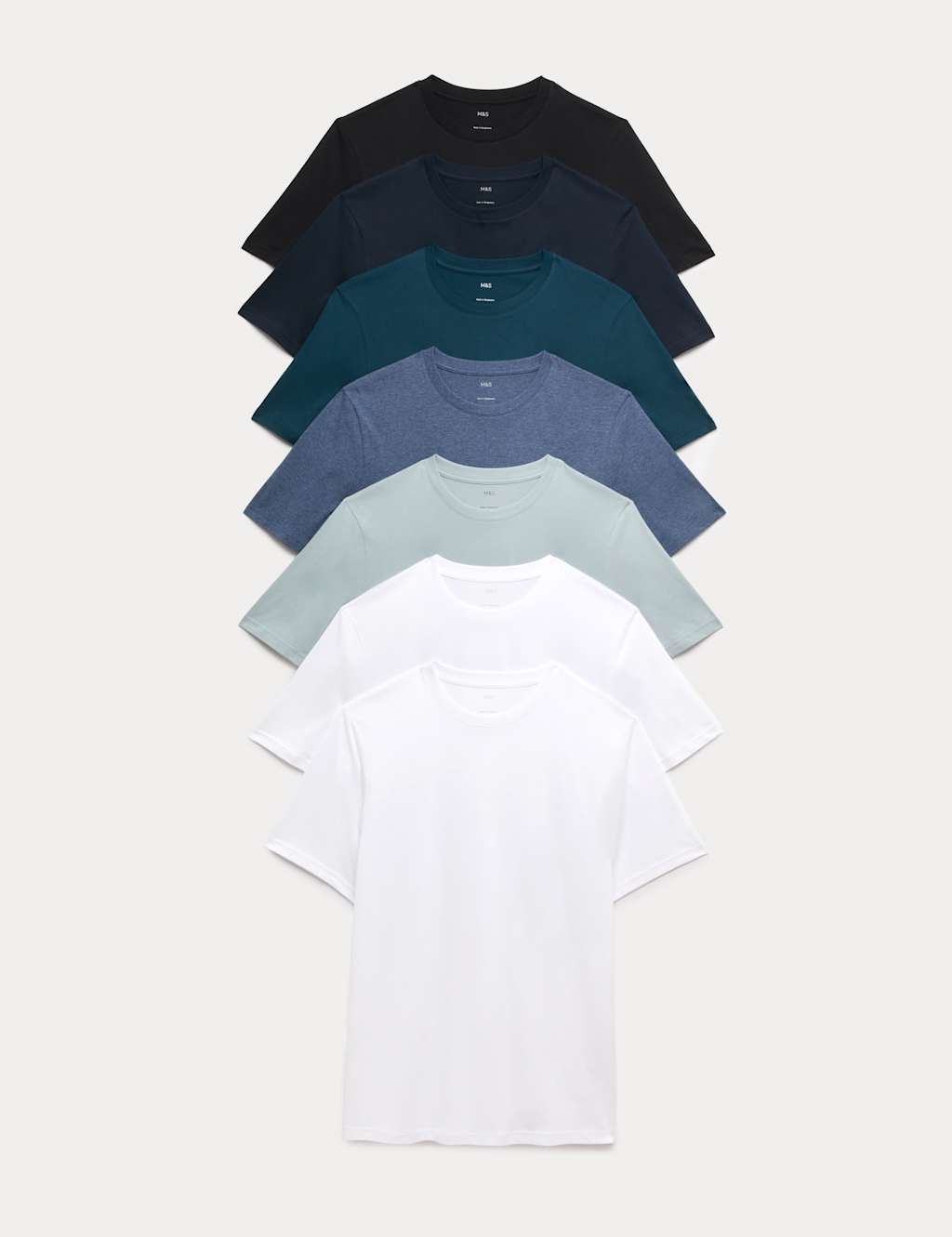 M&S Men's 7 Pack Pure Cotton Crew Neck T-Shirts - S - Soft Blue Mix