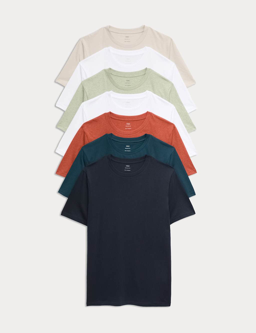 M&S Men's 7 Pack Pure Cotton Crew Neck T-Shirts - M - Rust Mix