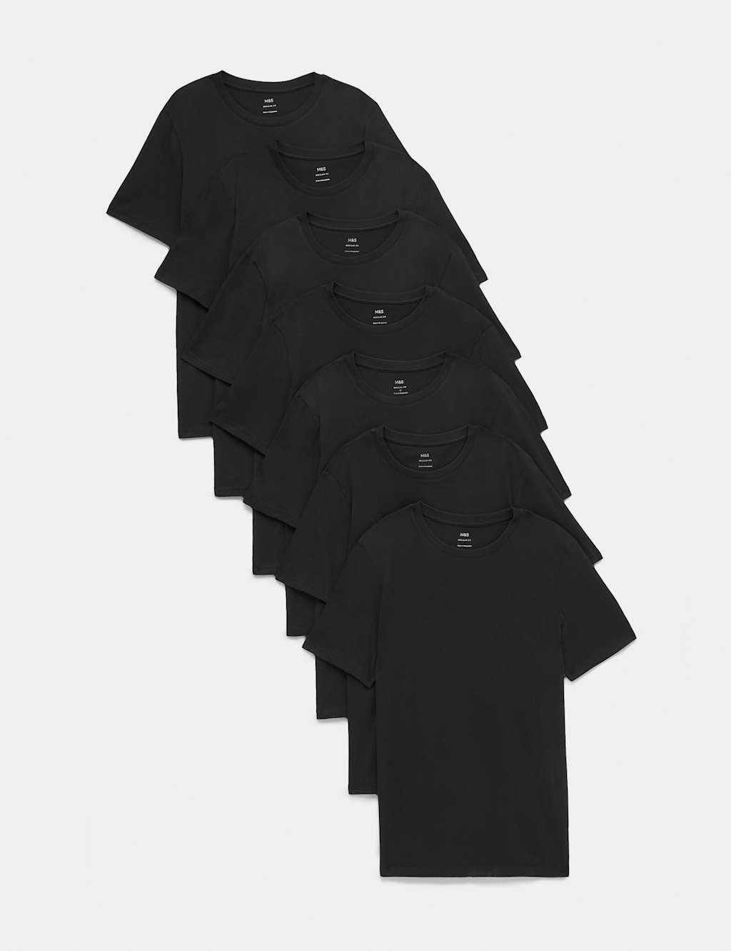 M&S Men's 7 Pack Pure Cotton Crew Neck T-Shirts - M - Black