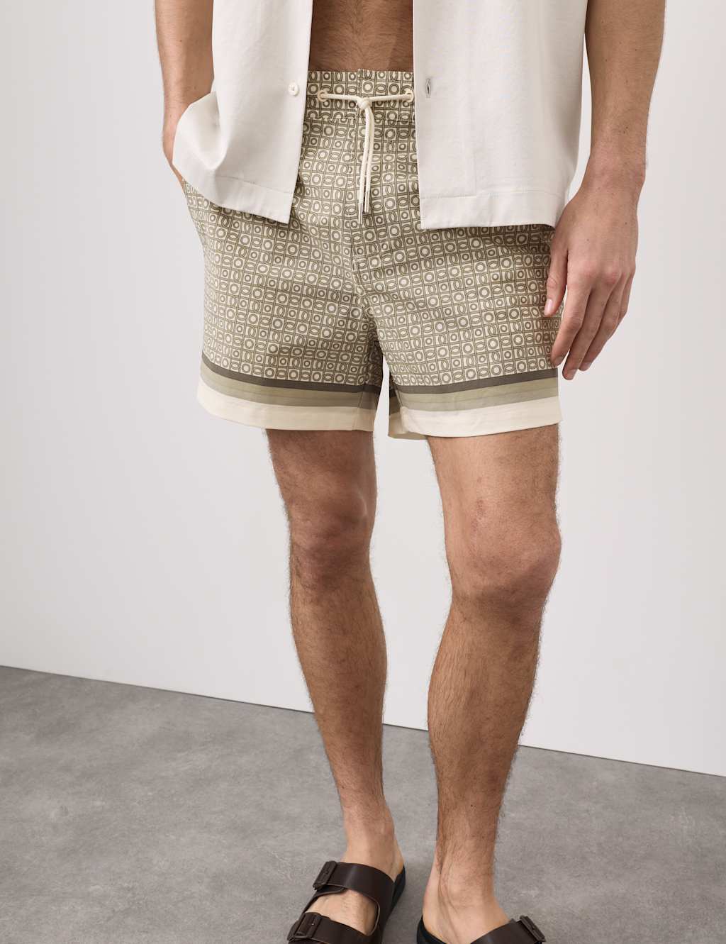 Autograph Men's Quick Dry Geometric Print Swim Shorts - XL - Khaki