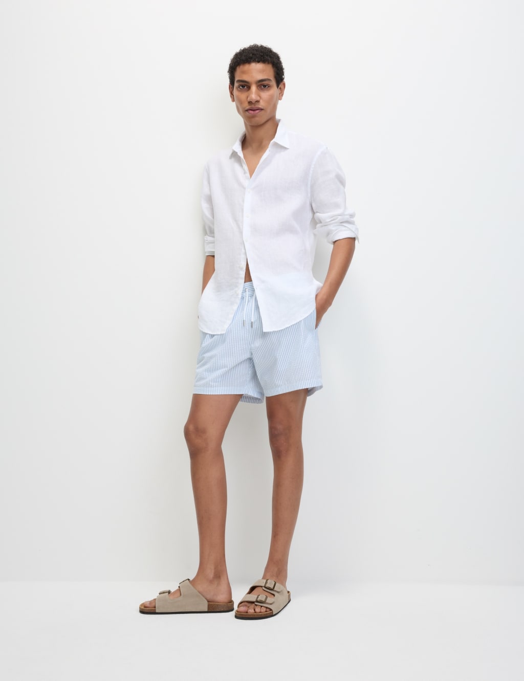 Cotton Rich Seersucker Striped Swim Shorts