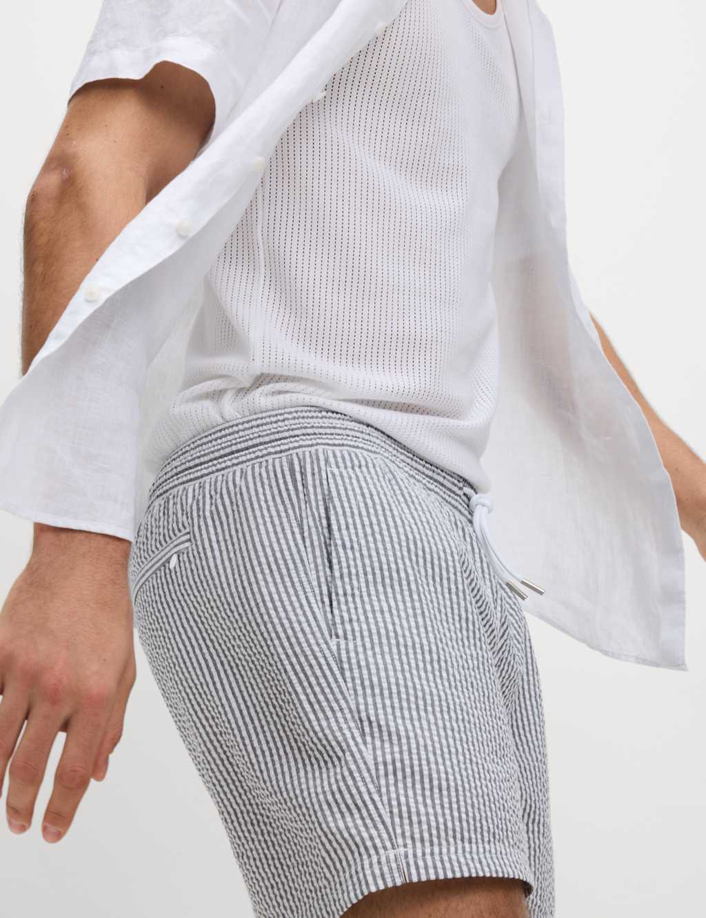 Cotton Rich Seersucker Striped Swim Shorts